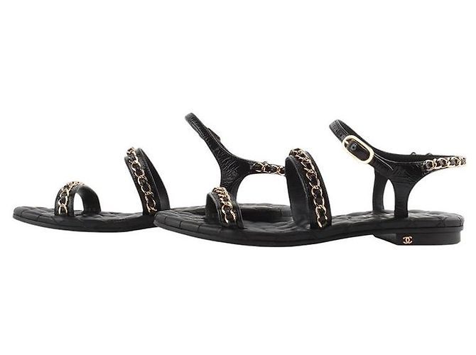 Chanel Quilted Gold Chain Strap Sandals Size Black - view 5