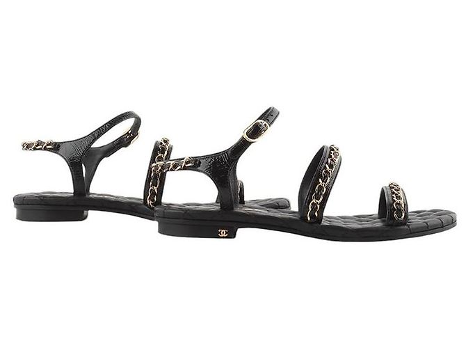 Chanel Quilted Gold Chain Strap Sandals Size Black - view 6