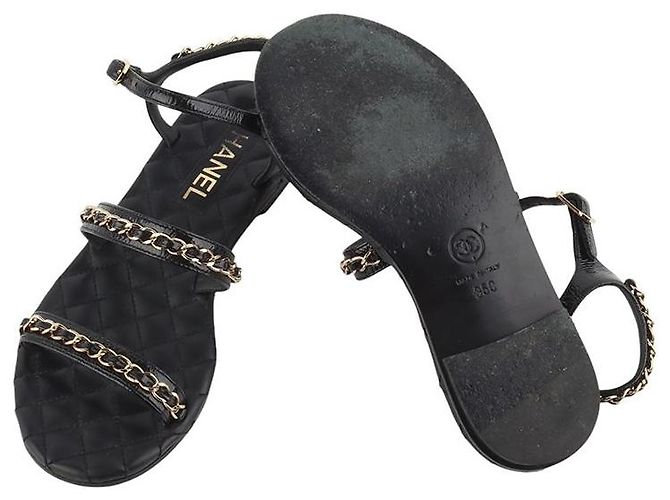 Chanel Quilted Gold Chain Strap Sandals Size Black - view 7