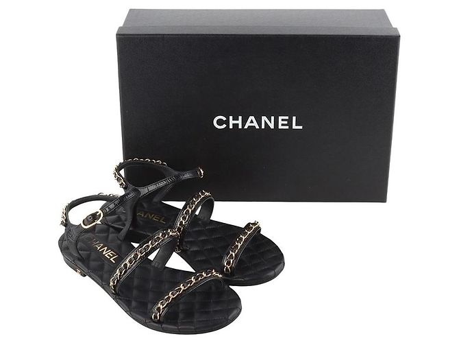 Chanel Quilted Gold Chain Strap Sandals Size Black - view 8