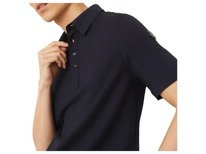 Moncler Double Leather Logo Poloshirt Navy Schwarz - Ansicht 3