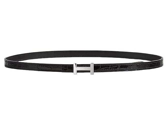 Hermès Mini Gürtel mit Krokodilleder-Schließe für Damen Silber Focus Noir - Ansicht 2