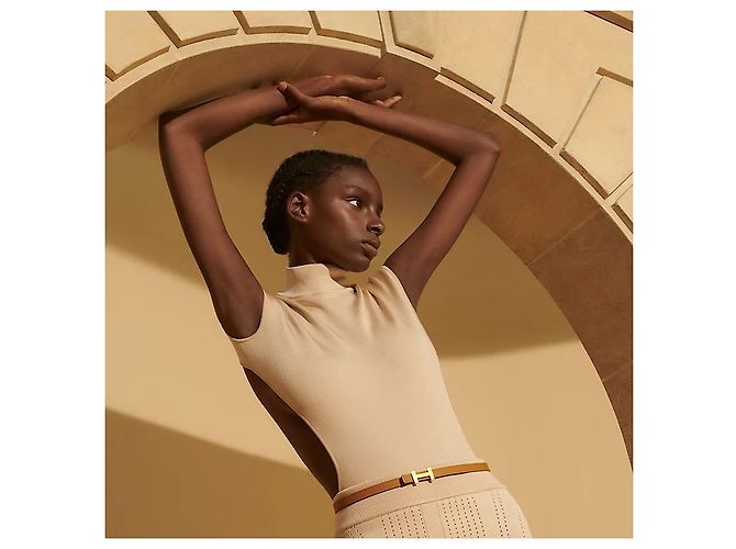 Hermès Mini Gürtel mit Krokodilleder-Schließe für Damen Silber Focus Noir - Ansicht 3