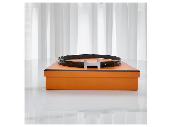 Hermès Mini Gürtel mit Krokodilleder-Schließe für Damen Silber Focus Noir - Ansicht 5