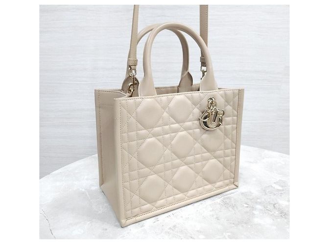 Book Tote Dior Borsa Tote Leather Book Small Beige Polvere Marrone - vista 4