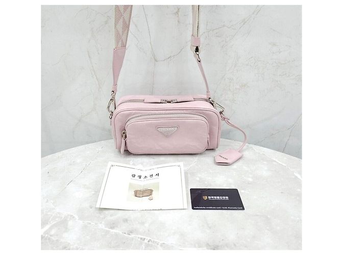 Prada Borsa a tracolla multi tasche in pelle invecchiata rosa - vista 9