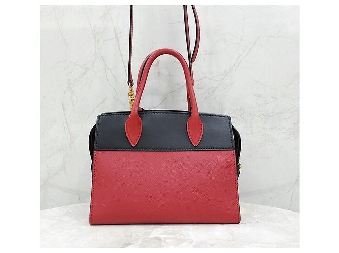 Prada Saffiano Zweifarbiger Tote Schultertasche Schwarz Rot - Ansicht 3