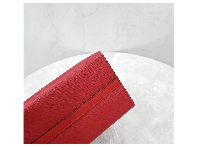 Prada Saffiano Zweifarbiger Tote Schultertasche Schwarz Rot - Ansicht 8