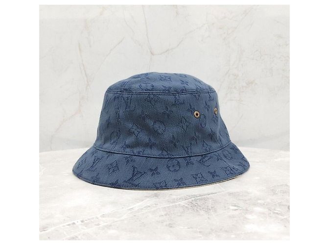 Louis Vuitton LV Monogram Denim Bucket Hat Reversibel Blau Beige - Ansicht 2