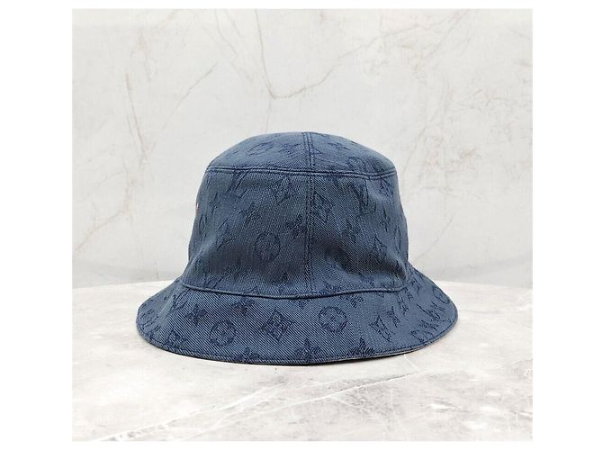 Louis Vuitton LV Monogram Denim Bucket Hat Reversibel Blau Beige - Ansicht 3