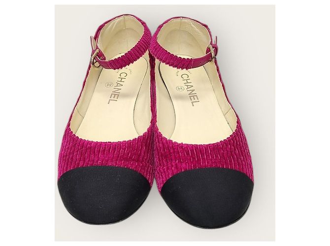 Chanel Sapatos sapatilhas Mary Jane em veludo cotelê fúcsia Rosa - vista 6