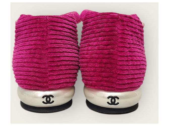 Chanel Sapatos sapatilhas Mary Jane em veludo cotelê fúcsia Rosa - vista 7