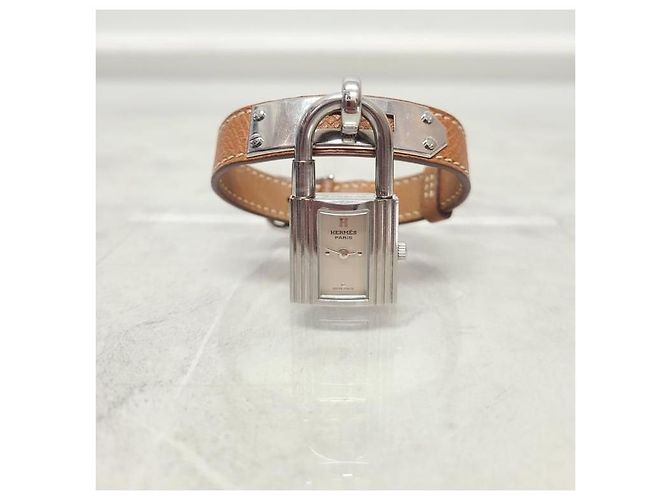 Hermès Correa de reloj Kelly marrón y plata Castaño - vista 2