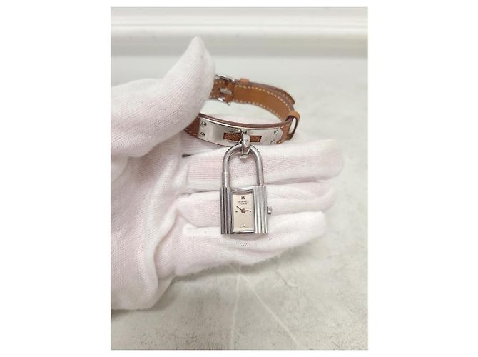 Hermès Correa de reloj Kelly marrón y plata Castaño - vista 5