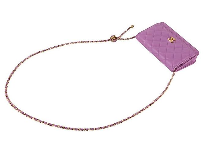 Chanel Bolsa transversal Classic WOC em pele de cordeiro com corrente de bolas dourada Roxo - vista 4