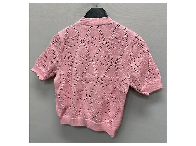 Gucci Kurzärmeliges Strickoberteil mit GG-Perlen für Damen Rot - Ansicht 5