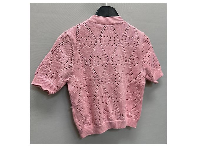 Gucci Kurzärmeliges Strickoberteil mit GG-Perlen für Damen Rot - Ansicht 6