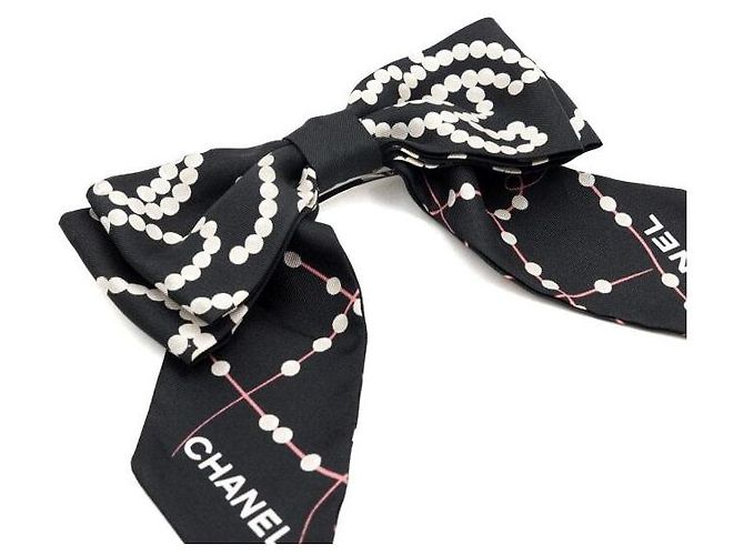 Chanel Schwarner Seiden-Haarschmuck mit Coco-Schleife Schwarz - Ansicht 2