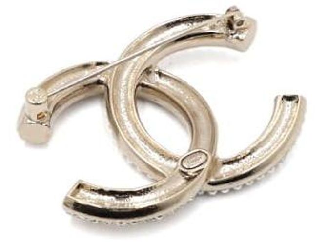 Chanel Gold Crystal Pearl CC Logo Brosche - Ansicht 3