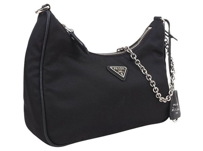 Prada Borsa Hobo Tesuto con tracolla a catena Nero - vista 2