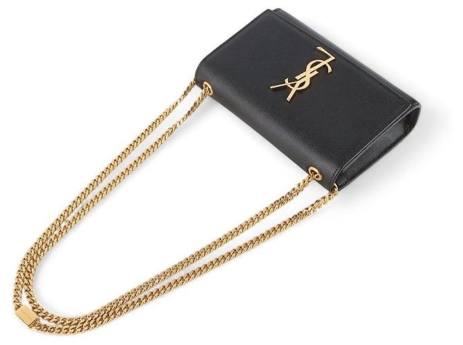 Saint Laurent Borsa a tracolla piccola Kate in monogramma Caviar Nero - vista 4