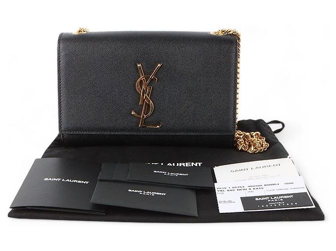 Saint Laurent Borsa a tracolla piccola Kate in monogramma Caviar Nero - vista 8