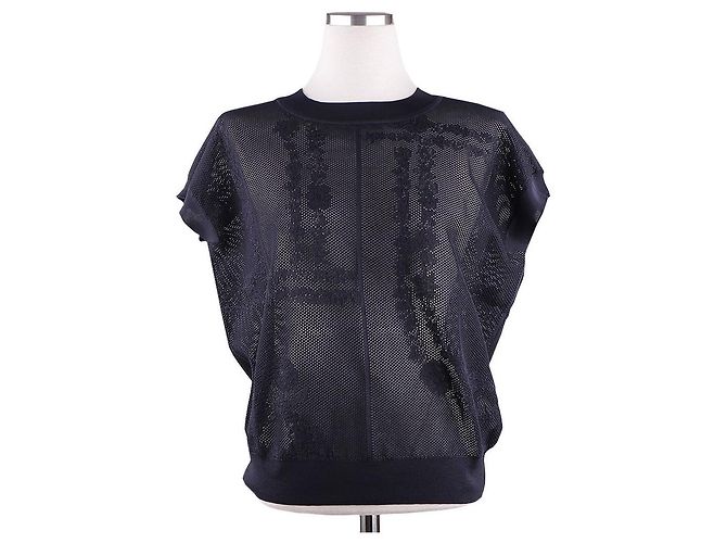 Hermès Kurzärmeliger Strick-Short En Desordre Fleurs Schwarz - Ansicht 12