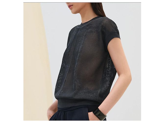 Hermès Kurzärmeliger Strick-Short En Desordre Fleurs Schwarz - Ansicht 5