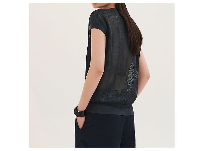 Hermès Kurzärmeliger Strick-Short En Desordre Fleurs Schwarz - Ansicht 6