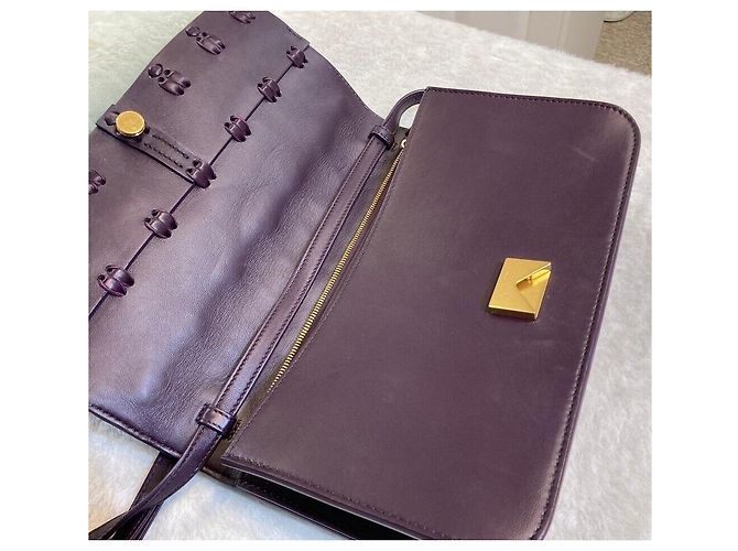 Bottega Veneta Borsa a Spalla in Pelle Nappa Viola Oro Porpora - vista 6
