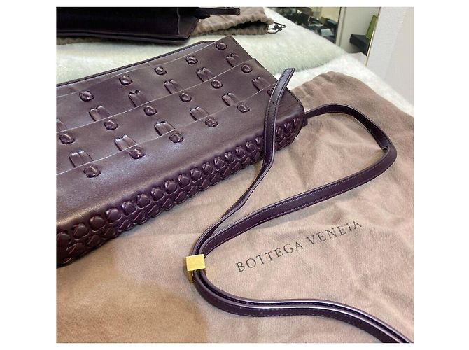 Bottega Veneta Borsa a Spalla in Pelle Nappa Viola Oro Porpora - vista 8