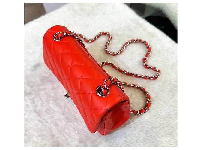 Chanel Borsa Mini Flap Classic in agnello Rosso/Argento Crossbody - vista 4