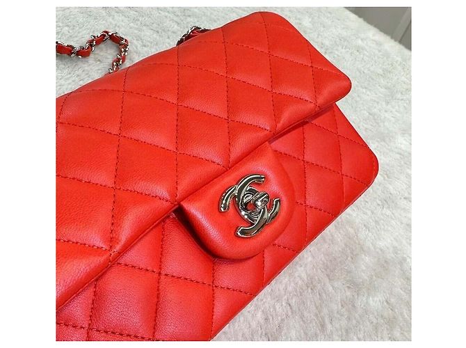 Chanel Borsa Mini Flap Classic in agnello Rosso/Argento Crossbody - vista 5
