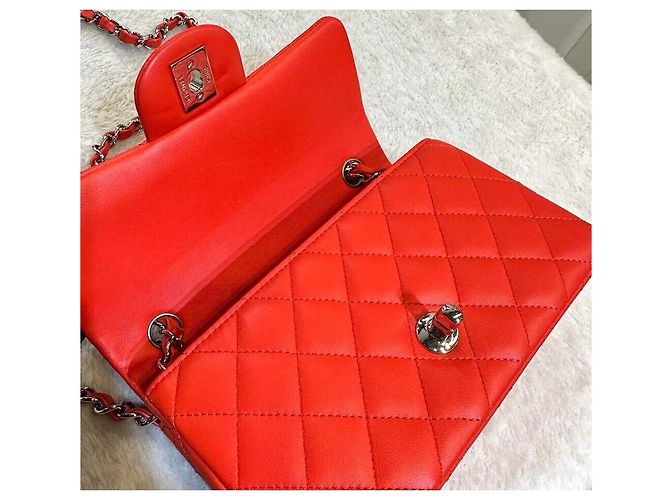 Chanel Borsa Mini Flap Classic in agnello Rosso/Argento Crossbody - vista 6