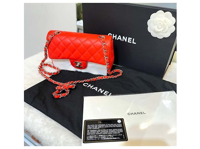 Chanel Borsa Mini Flap Classic in agnello Rosso/Argento Crossbody - vista 8