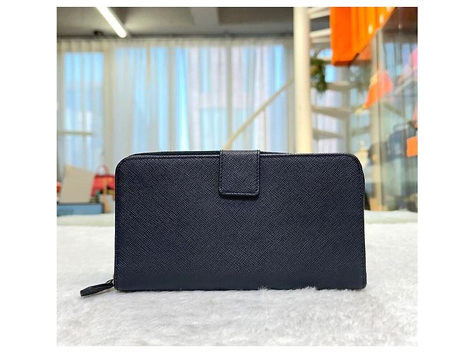 Prada Langer Saffiano Vitello Gold Metal Geldbeutel Schwarz - Ansicht 2