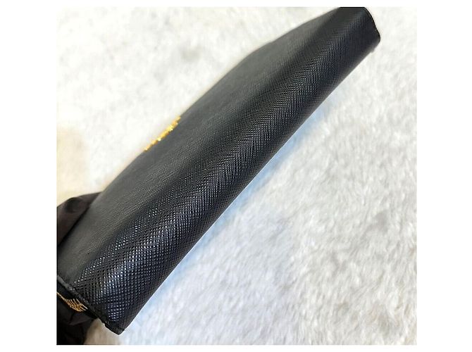 Prada Langer Saffiano Vitello Gold Metal Geldbeutel Schwarz - Ansicht 3