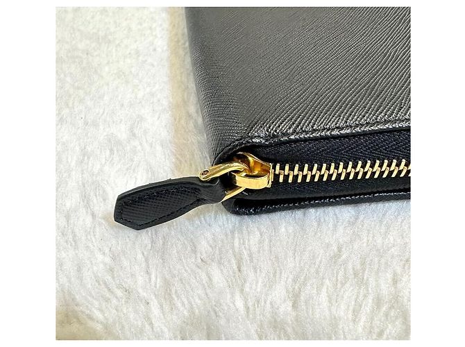 Prada Langer Saffiano Vitello Gold Metal Geldbeutel Schwarz - Ansicht 5