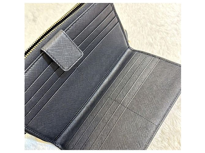 Prada Langer Saffiano Vitello Gold Metal Geldbeutel Schwarz - Ansicht 6