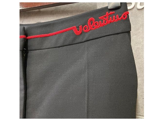 Valentino Pantaloni con logo decorato con perline da donna Nero Rosso - vista 3