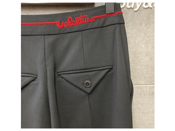 Valentino Pantaloni con logo decorato con perline da donna Nero Rosso - vista 4