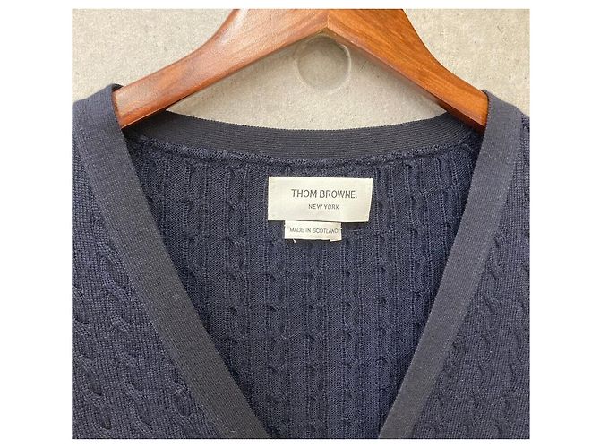 Thom Browne Wollstrickjacke mit Zopfmuster Navy Blau - Ansicht 3