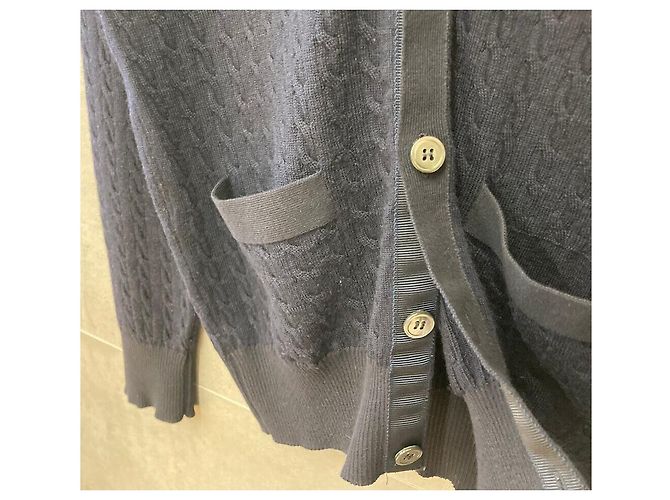 Thom Browne Wollstrickjacke mit Zopfmuster Navy Blau - Ansicht 4