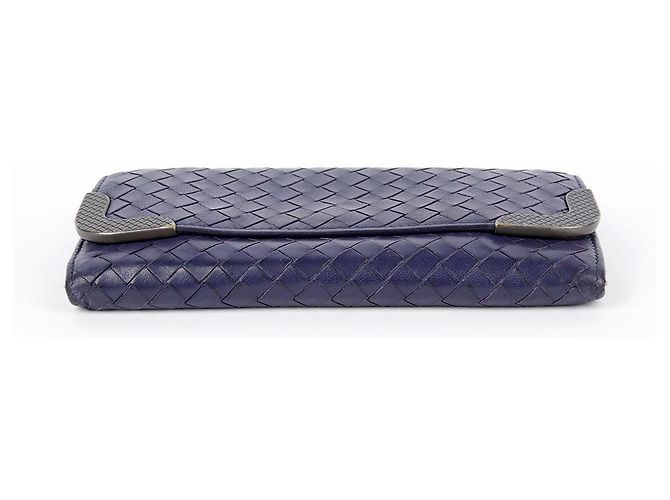 Bottega Veneta Langer Intrecciato-Ledergeldbörse in Navy Blau - Ansicht 11