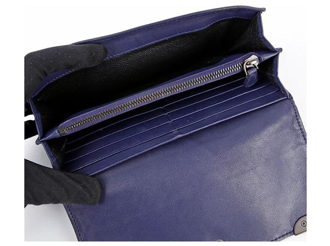 Bottega Veneta Langer Intrecciato-Ledergeldbörse in Navy Blau - Ansicht 14