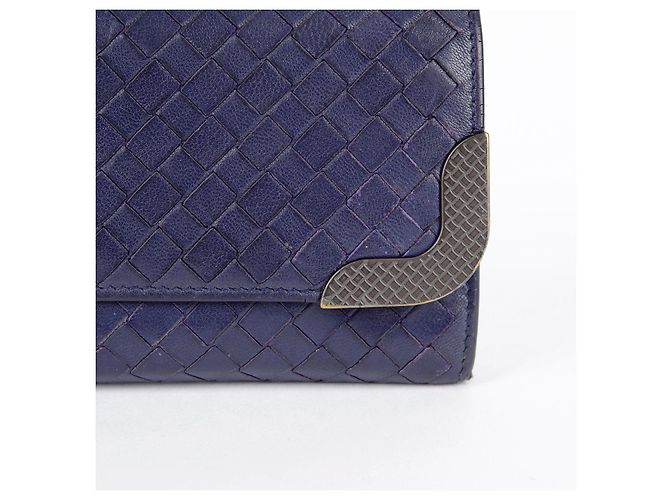 Bottega Veneta Langer Intrecciato-Ledergeldbörse in Navy Blau - Ansicht 3