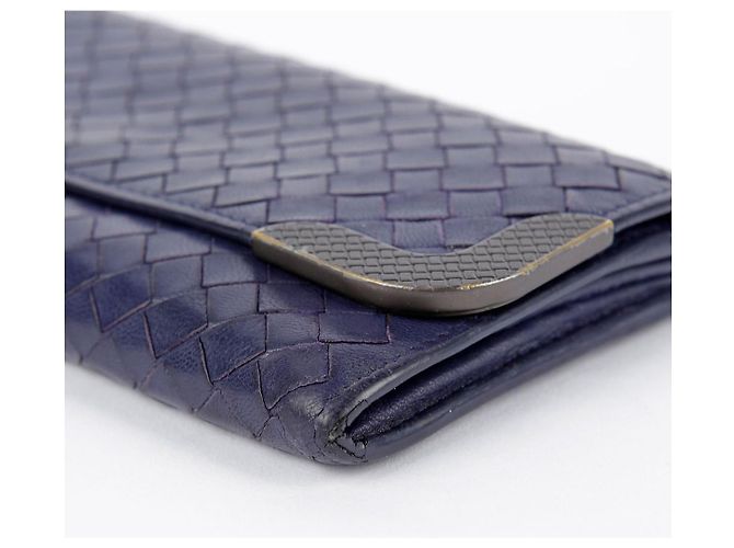Bottega Veneta Langer Intrecciato-Ledergeldbörse in Navy Blau - Ansicht 7