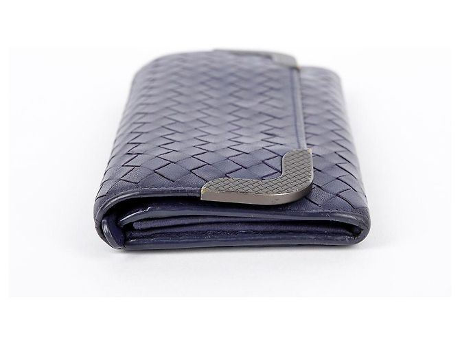 Bottega Veneta Langer Intrecciato-Ledergeldbörse in Navy Blau - Ansicht 8