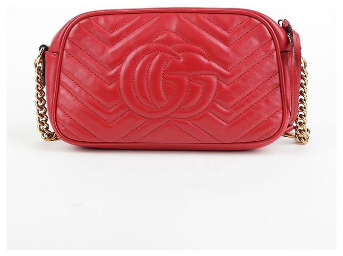 Gucci Piccola borsa a tracolla e crossbody in pelle matelassé rossa GG Marmont Rosso - vista 3