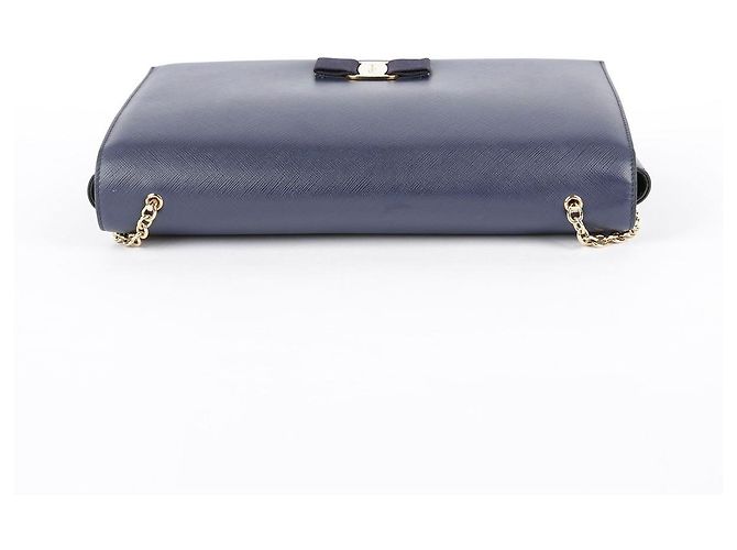 Salvatore Ferragamo Bolso de hombro y bandolera Genie Barra en piel Saffiano azul marino - vista 11